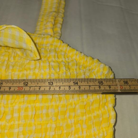 Sienna Sky Womens Large Tank Top Yellow Checked Rouched Cropped Vacation Beach - Picture 10 of 12